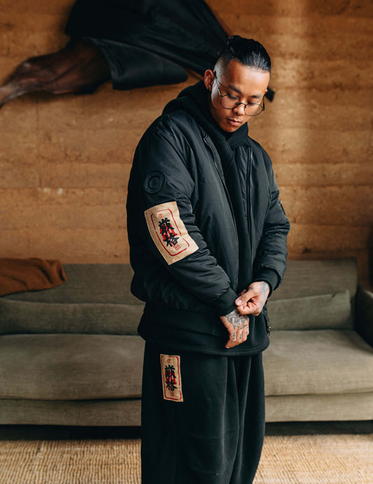 Blood Bomber Reversible jacket with dual dragon artwork and matte side for versatile wear