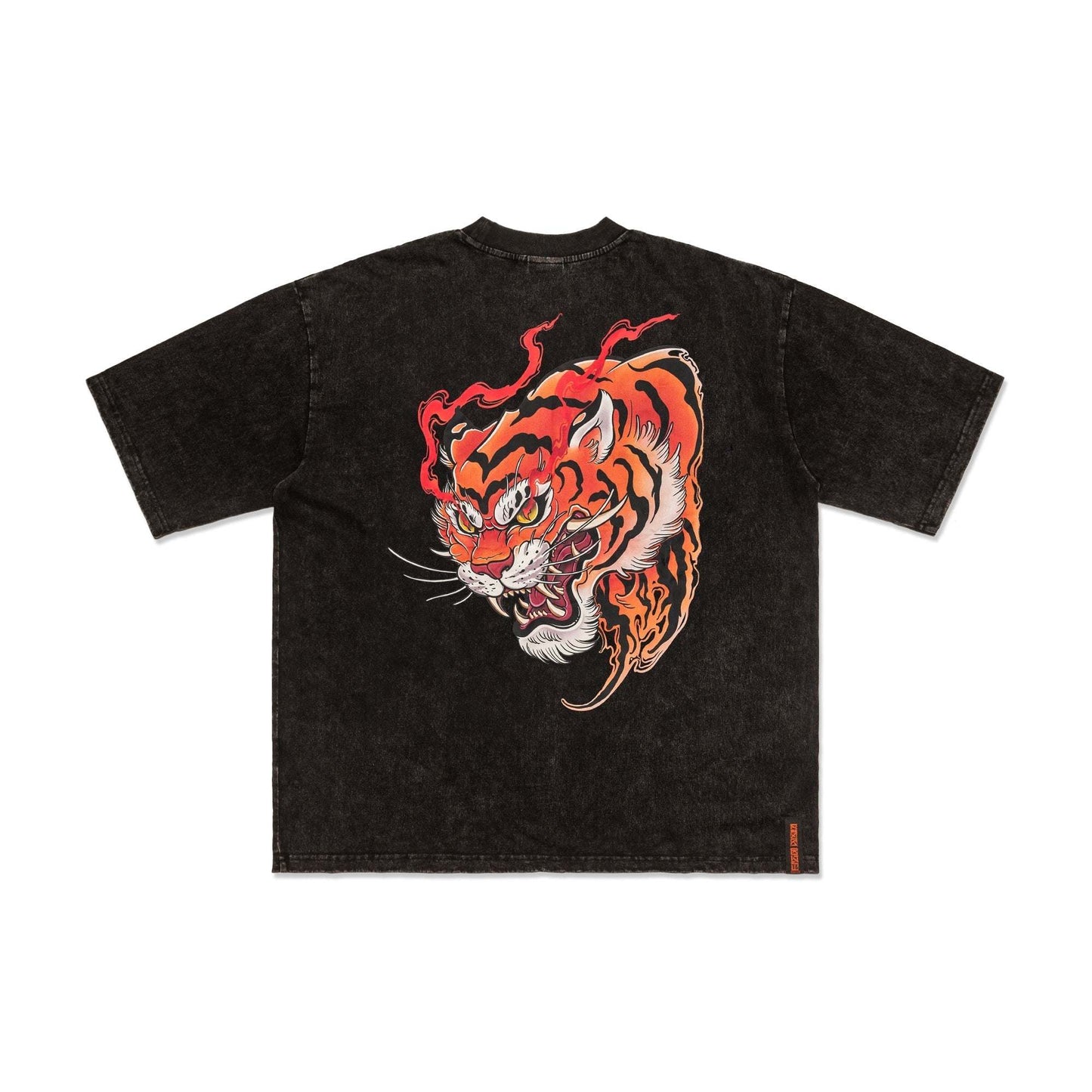 Black heavyweight cotton Tiger Oversize Tee with high-definition tiger graphic back print and drop-shoulder design.