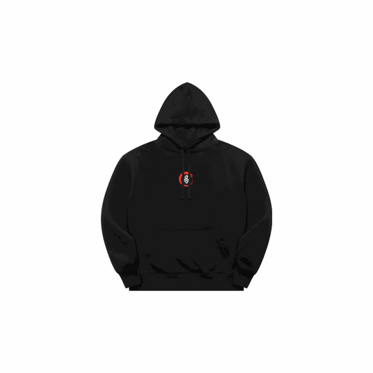 Black Five Elements Hoodie with red and white elemental symbols representing Fire, Water, Earth, Wind, and Void on the back