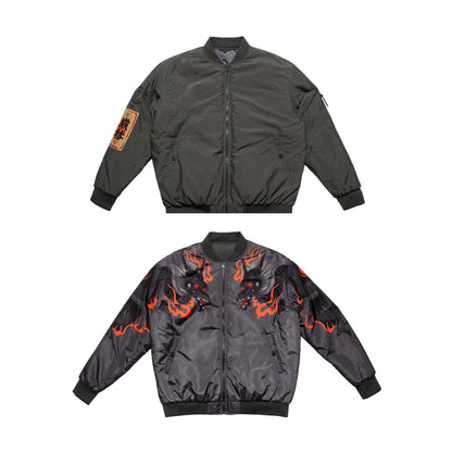 Blood Bomber reversible jacket with dual dragon artwork and matte side for versatile style